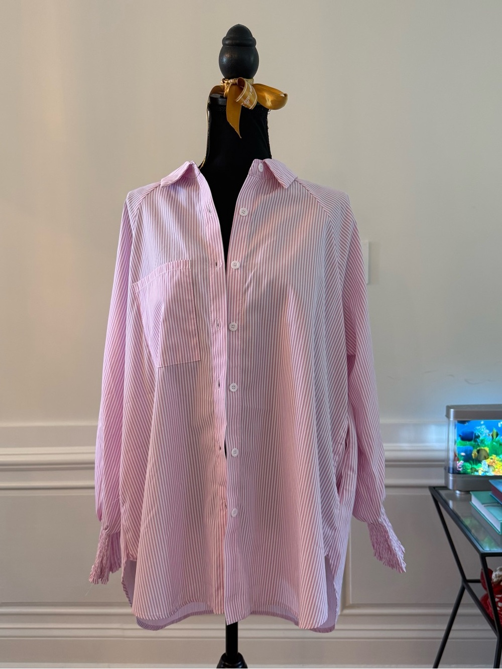 Women’s Pink Stripe Button-Up Shirt - Classic Long Sleeve